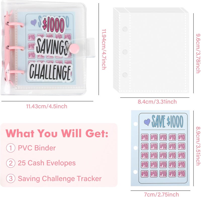 Mozano Mini Money Saving Binder with 25 Envelopes, $1000 Savings Challenge Book, Portable Budget Tool (Green) - Image 2